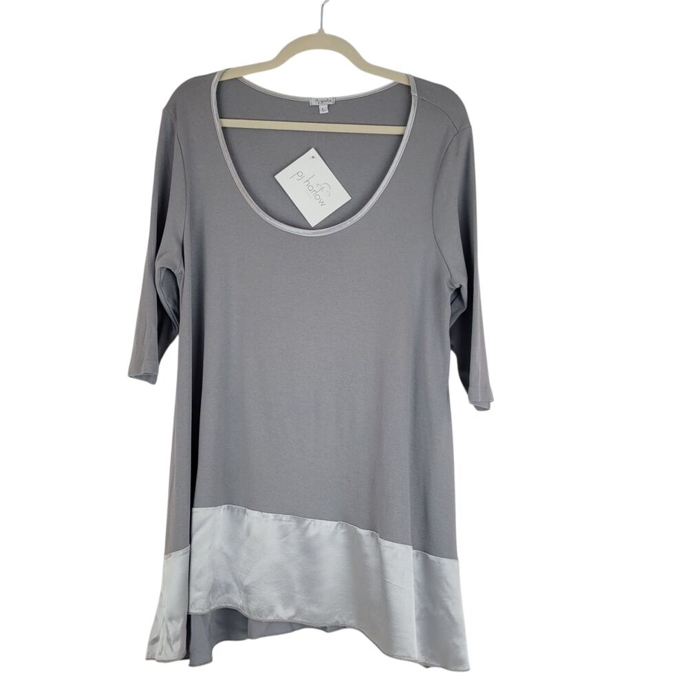 Harlow Loungewear Top Pajama Short Sleeve Kiki Tee Womens Size L Gray NWT $72